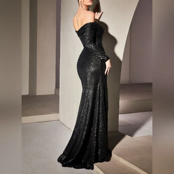 COPY - Platinum sequin fitted formal bridesmaid mother of the bride dress - Picture 3 of 6